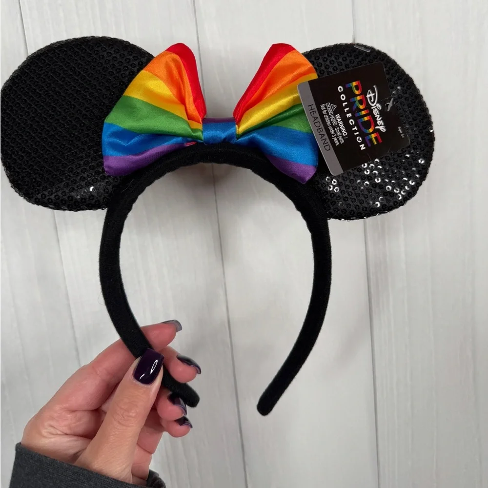 Disney Pride Collection Black Sequin Ears with Rainbow Bow